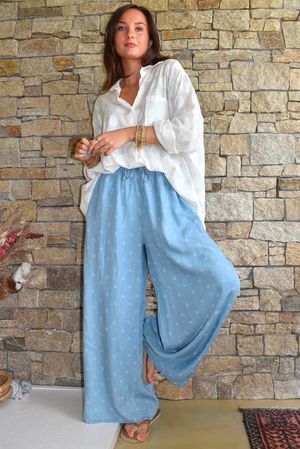 Essential Summer Chambray Spot Wide Leg Pant Light